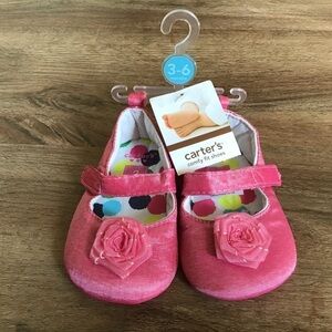 New Carter’s Baby Soft Shoes Mary Jane Style Hot Pink Flower Size 2